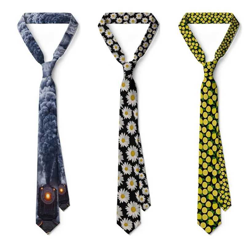 Daisy Printed Mens Tie 8cm Ultra Thin Collar Fashion Shirt Accessories Daily Wearing Tie Wedding Party Gift Mens Tie Y240925