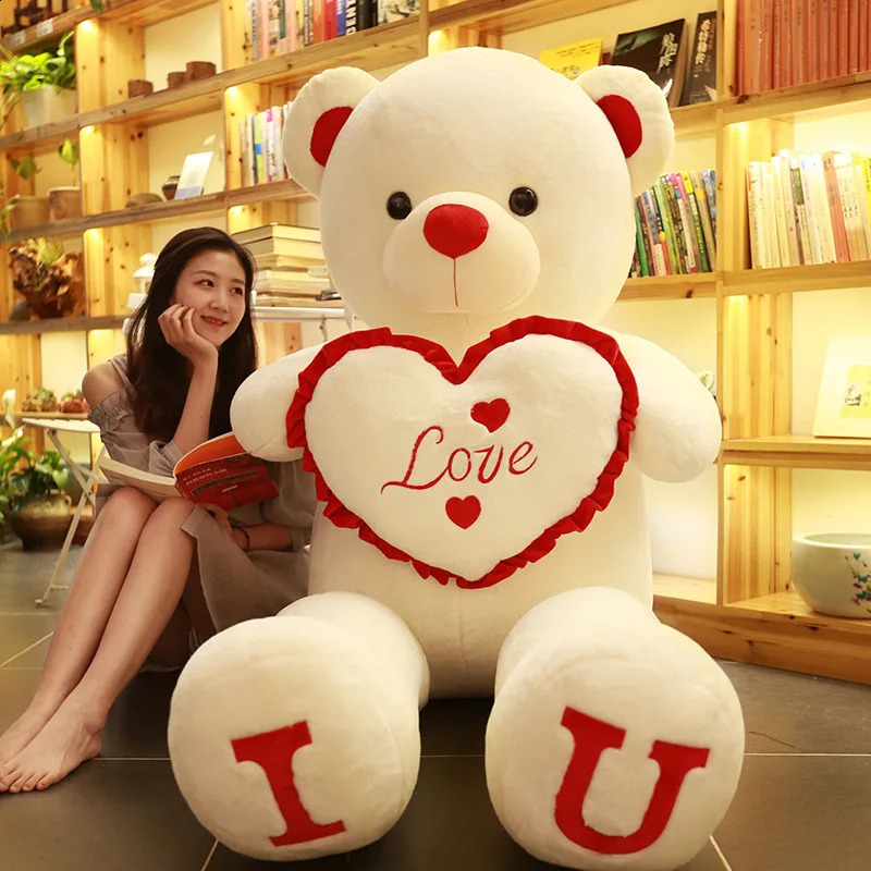 Big Teddy Bear 100cm I Love You Plush Toy Cute Stuffed Soft Doll Lover Childrens Christmas Gift for Girlfriend 240925