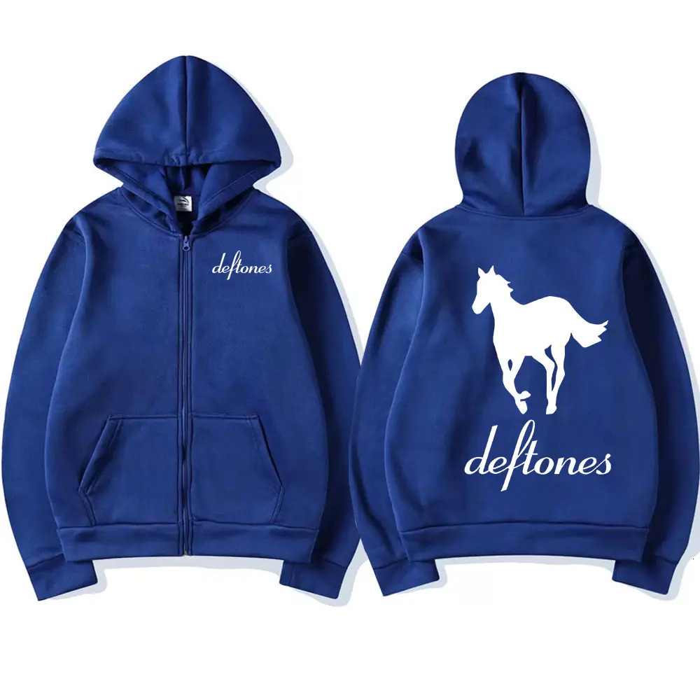 2024 Deftones White Zip Up Hoodie Hip Hop Rock Band Zipper Sweatshirt Harajuku Oversized Long Sleeve Hoodies Coats Streetwear