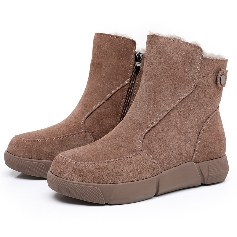 Genuine snow women's frosted leather 24 winter new style with plush and thick short large size anti slip soft soled cotton boots