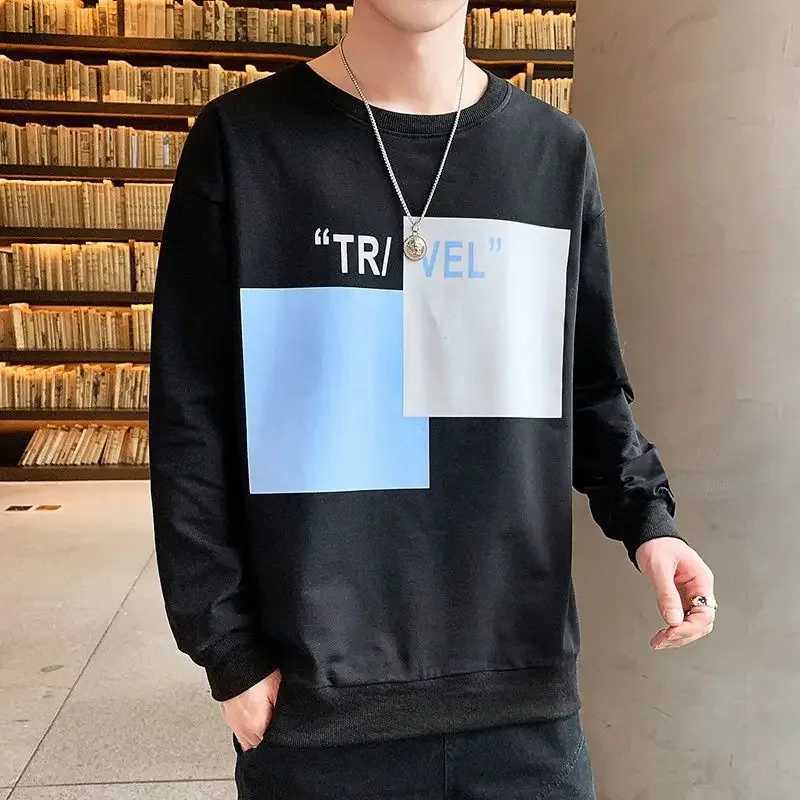 Sweatshirt for Men Top Print Hoodieless Male Clothes Crewneck Pullover T-shirt Yellow Round Neck Pastel Color Harajuku Fashion SX240925
