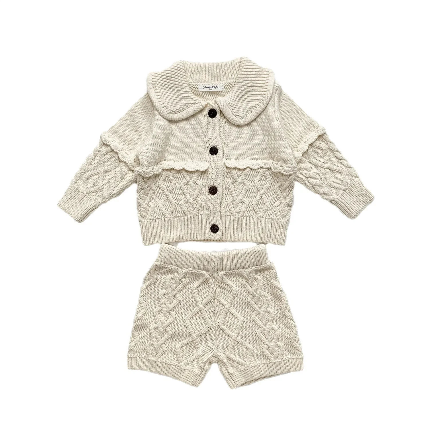 4280 Buy 2pcs Wholesale Baby Knitted Sweater Suit Autumn and Winter Twist Hook Retro Girls Suit SweaterShort 2pc Set 240913