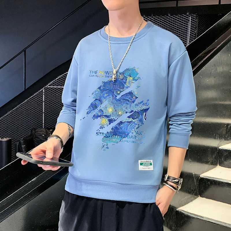Spring Autumn Round Neck Fashion Long Sleeve Sweatshirts Man High Street Casual Loose Printing Pullovers Street All-match TopsX240925