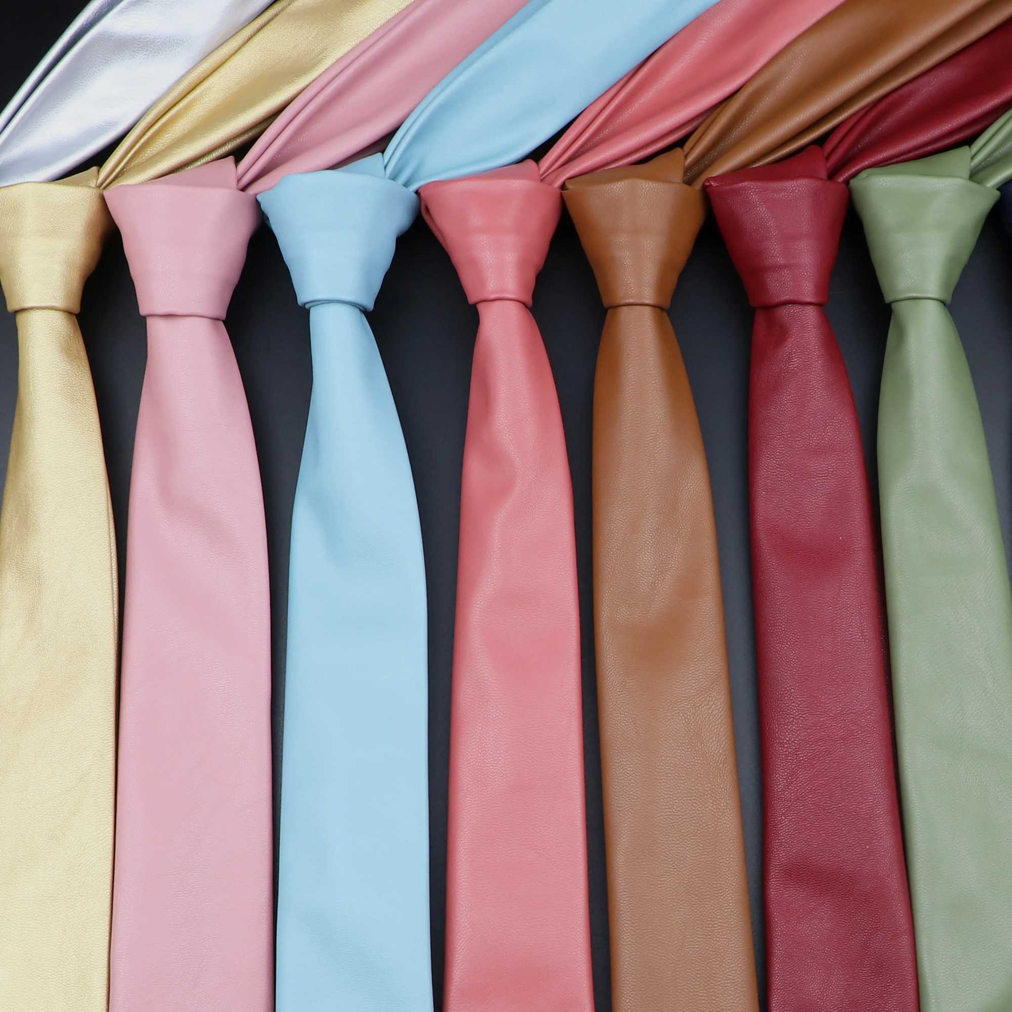 Mens new PU leather tie in casual colors of red black blue PU collar wedding set business shirt accessories Y240925
