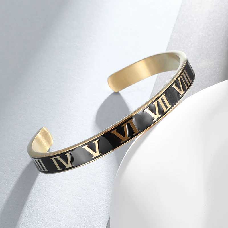 Stainless Steel Roman Numeral Open Bangles Mens Cuff Bracelet Couple Charm Trendy Jewelry GiftX240925