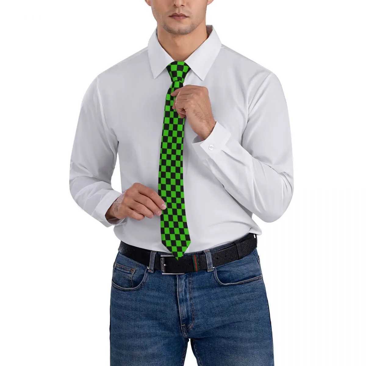 Customized checkered pattern collar mens suit tie green and black checkered board for Thanksgiving Y240925