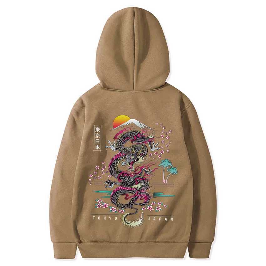 Dragon Print Hoodie Casual Round Neck Hooded Sweatshirt Youth Fashion Outdoor Long Sleeve SweatshirtX240925
