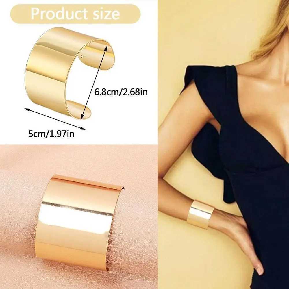 Vintage Hip Hop Wide Cuff Bangles Simple Smooth Metal Open Hand Bracelet For Women Men Couple Pulseras Bangles Jewelry GiftsX240925