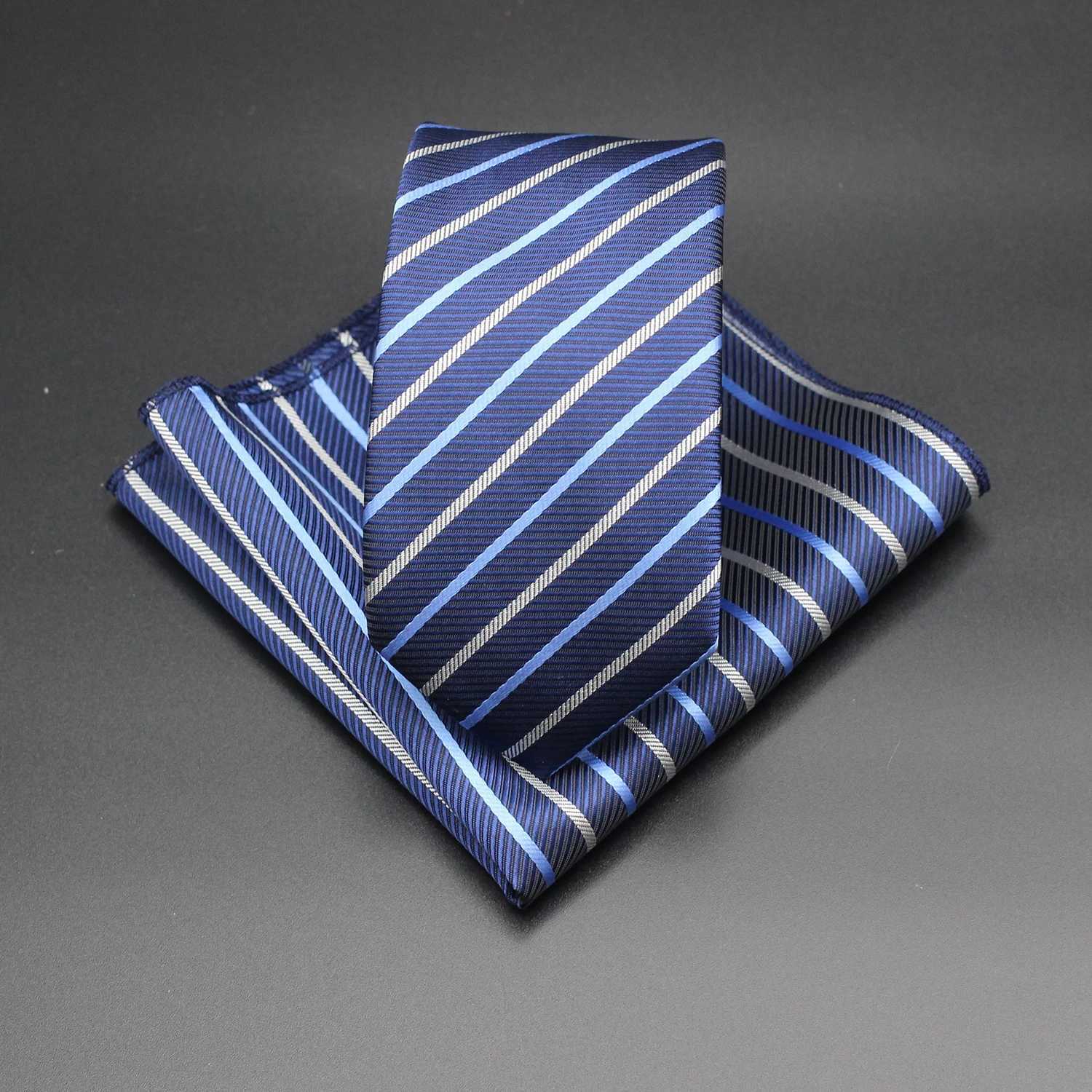Classic Teal Stripe Mens Tie Elegant Silk High Quality Tie Weaving Set M-neck Hanky Set Business Wedding Party Y240925