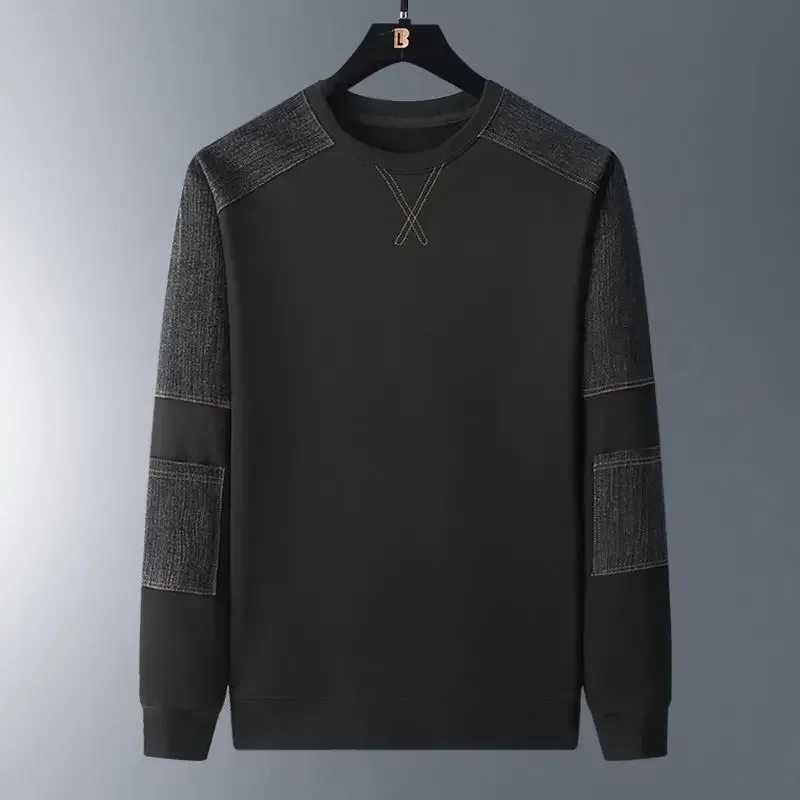 Male Clothes Crewneck Spliced Hoodieless Sweatshirt for Men T-shirt Pullover Top Round Neck Luxury Winter Streetwear No Brand SX240925