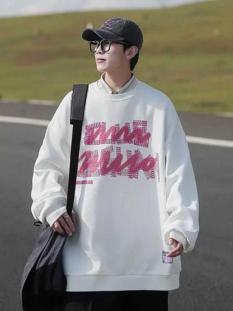 Korean style large size round neck printed pullover casual loose sweatshirt sports lazy style long-sleeved trendy brand top y2kX240925