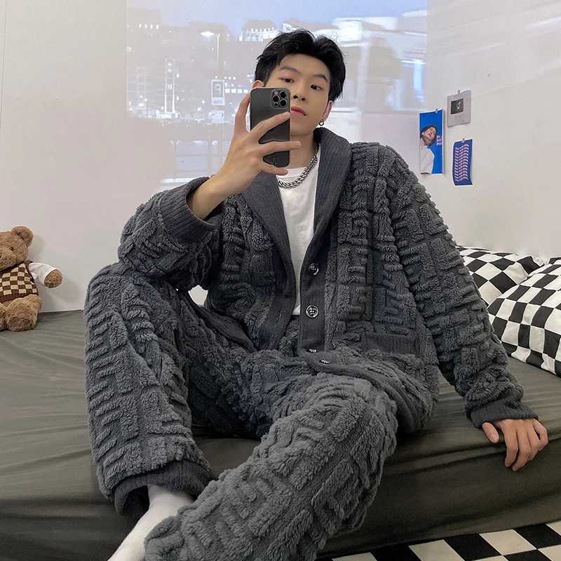 Newest Mens Winter Thicken Warm Flannel Pajamas Sets Male Long Slve Plus Size Pajamas Slpwear Homewear Casual M240925