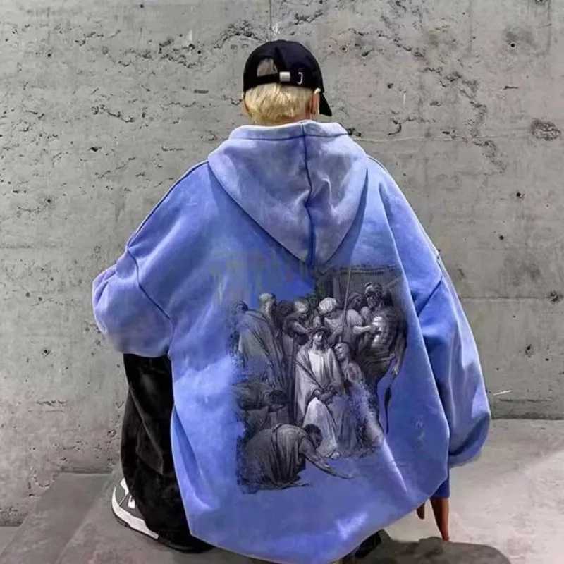Hiphop Mens Oversized Unisex Thermal Sweatshirts Mens Casual Loose Pullover Hoodie Korean Style Loose Round Neck Fashion TrendX240925