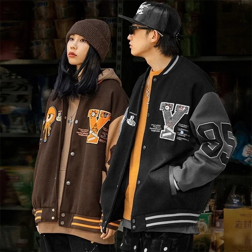 Mens Letter Embroidery Varsity Jacket Japanese Oversize Spring Women Bomber Jacket Coat Hip Hop Harajuku College Leather Jacket 240924