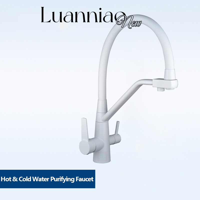 Kitchen faucet stainless steel faucet hot and cold water faucet pure water faucet 360 degree swivel universal white