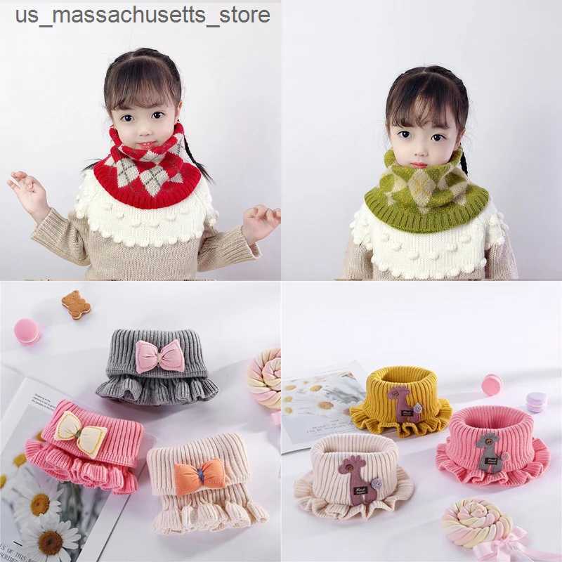 Scarves Wraps Spring Autumn Kids Neckerchief Solid Color Children Knit Wool O Ring Neck Collar Boy Girl Outdoor Protect Winter Warm Baby Scarf L240910