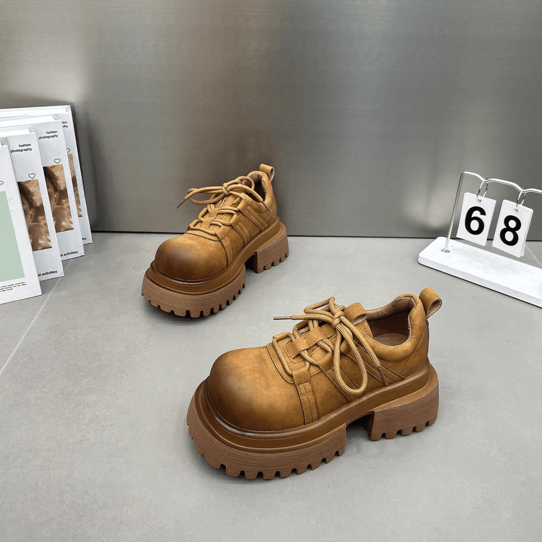 Platform Single Shoes Women's Fall 2024 New Lace-Up Retro Versatile Casual Shoes Free shipping