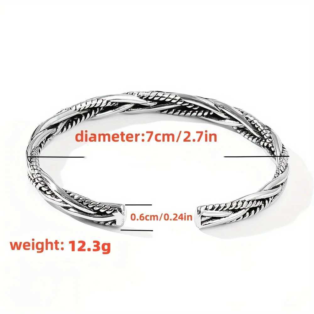 One European and American Antique Silver Bracelet Male and Female Personality Fried Dough Twists Opening Adjustable BraceletX240925