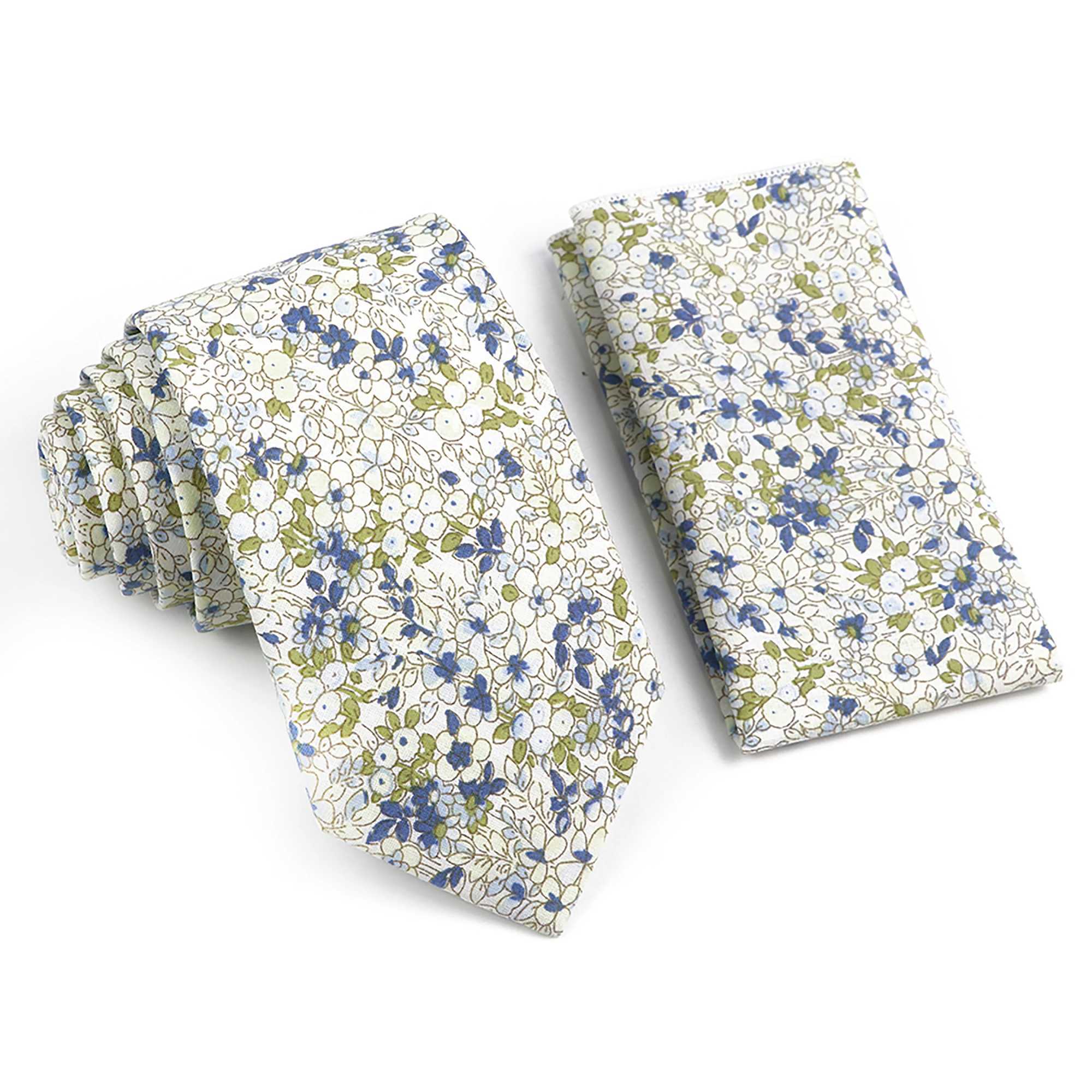 New color cotton mens casual tie set suitable for wedding parties green blue collar pocket square Rantic Gravata accessories Y240925