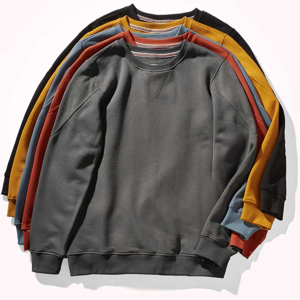 Heavyweight cotton top mens 2022 new autumn round neck cotton Pullover SweaterX240925