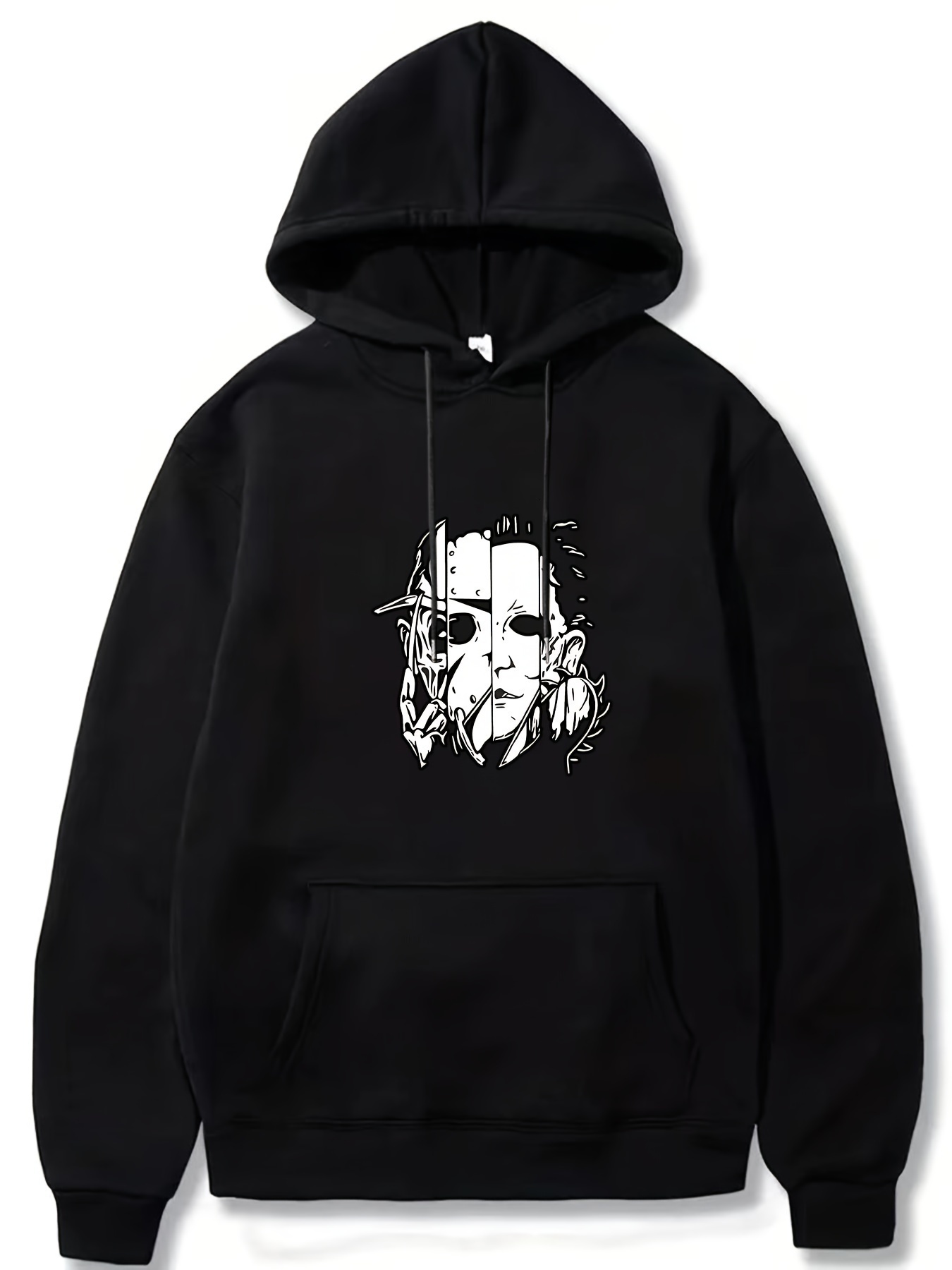 Men's Oversized Hoodie With Geometric Print - Casual Pullover Sweatshirt For Fall & Winter, Machine Washable