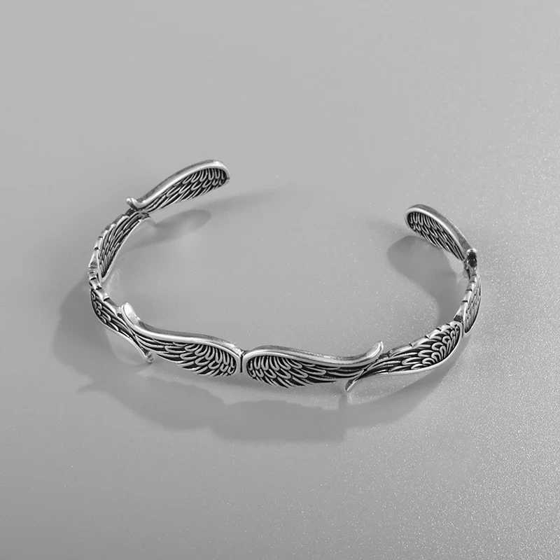 Vintage Tibetan Silver Retro Creative Design Angel Wings Open Bangle Bracelets for Men Women Cool Party Biker Jewelry sl467X240925