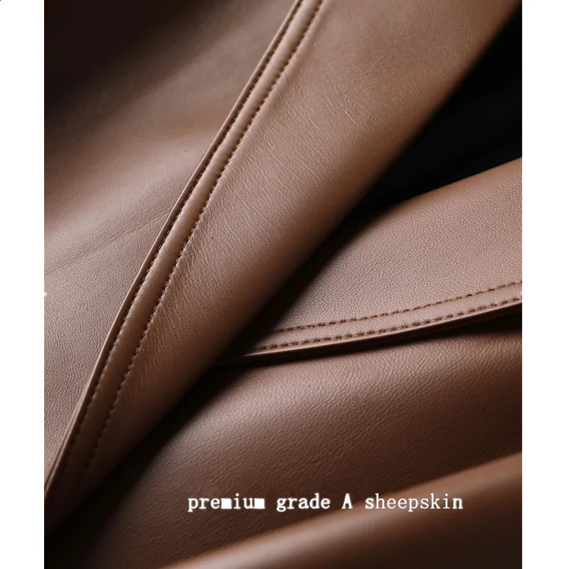 Womens sheepskin suit jacket weight loss belt MIDI length genuine leather coat spring and autumn 240924