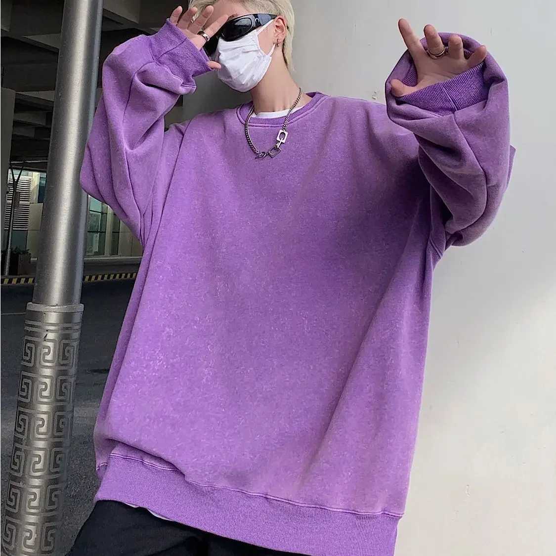 Dirty Pink 330g Heavy Weight Uncap Sweatshirt Men Autumn/winter Wash Distressed Round Neck Jacket Street Hip Hop Couple OutfitX240925