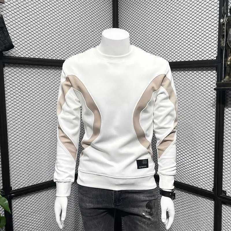 Men Trendy Contrast Color Patchwork Simple Casual All Match Sweatshirt Y2K Autumn Male Round Neck Long Sleeve Slim Pullover TopsX240925