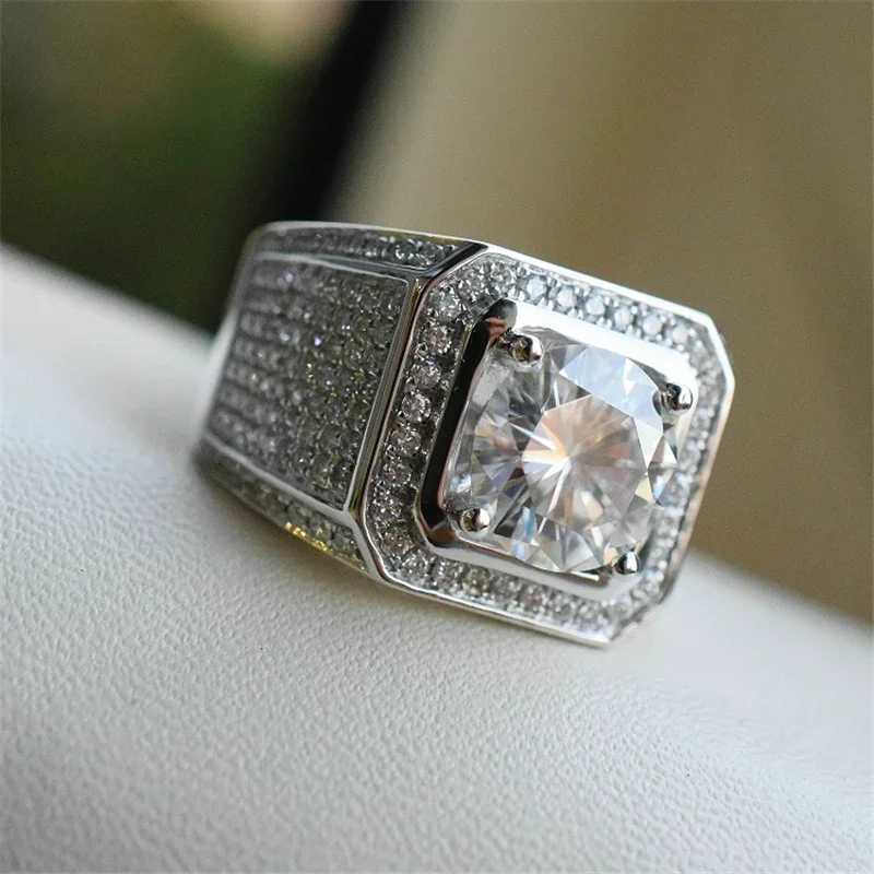 Milangirl Big Hip Hop Rhinestone Mens Out Bling Square Ring Pave Set CZ Wedding Engagement Ring Top Quality W240925