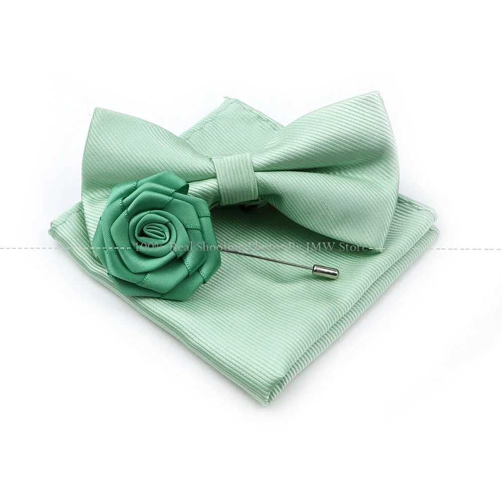Hot S Sage Green Tie Set Polter Necktie Bowtie Cufflink Brooch Cufflinks For Gro Suit Wedding Cravat Shirt Accessory Y240925