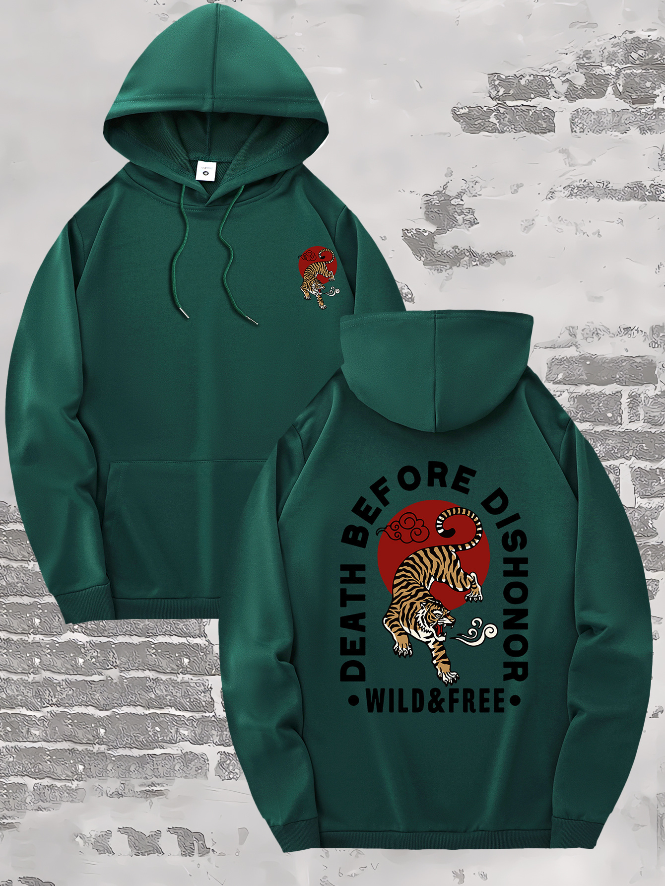 DEATH BEFORE DISHONOR Printed Men's Trendy Drawstring Hoodie With Long Sleeves With Kangaroo Pocket, Comfortable Tops For Leisure & Workout, Best