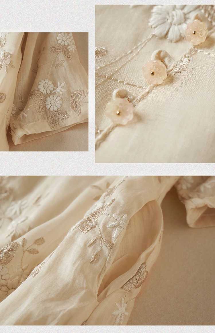 Embroidery Chinese Style Womens Dresses New Cotton Linen FASHION Short Sleeve Summer Women Vintage Loose Clothing Korean M240924