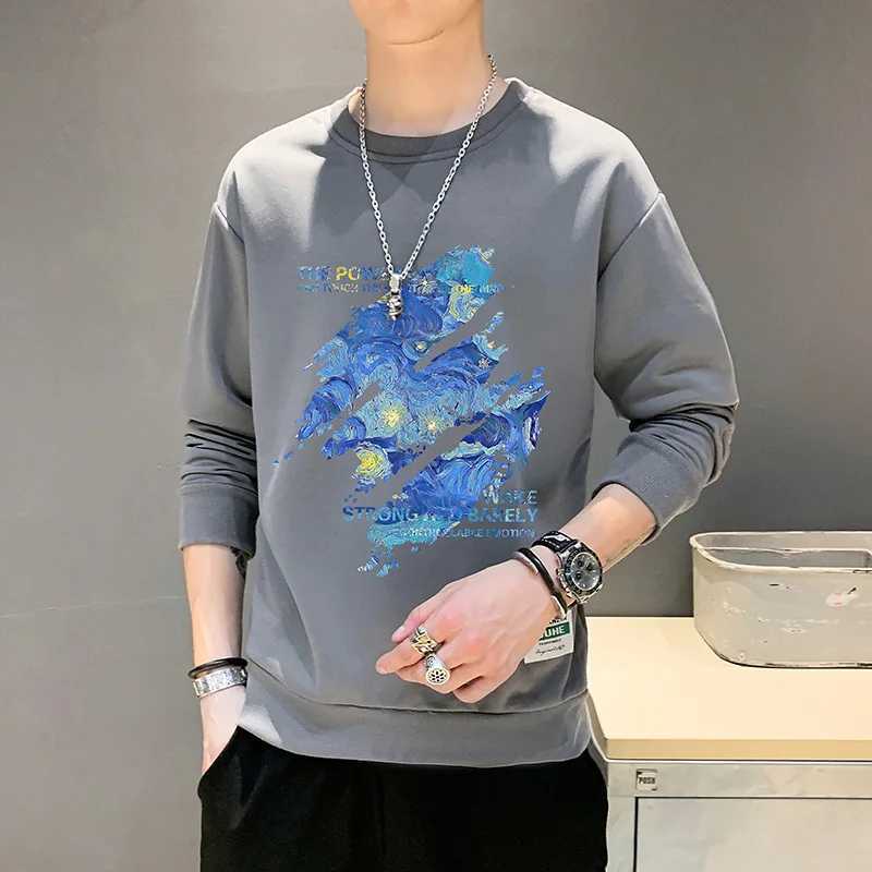 Spring Autumn Round Neck Fashion Long Sleeve Sweatshirts Man High Street Casual Loose Printing Pullovers Street All-match TopsX240925