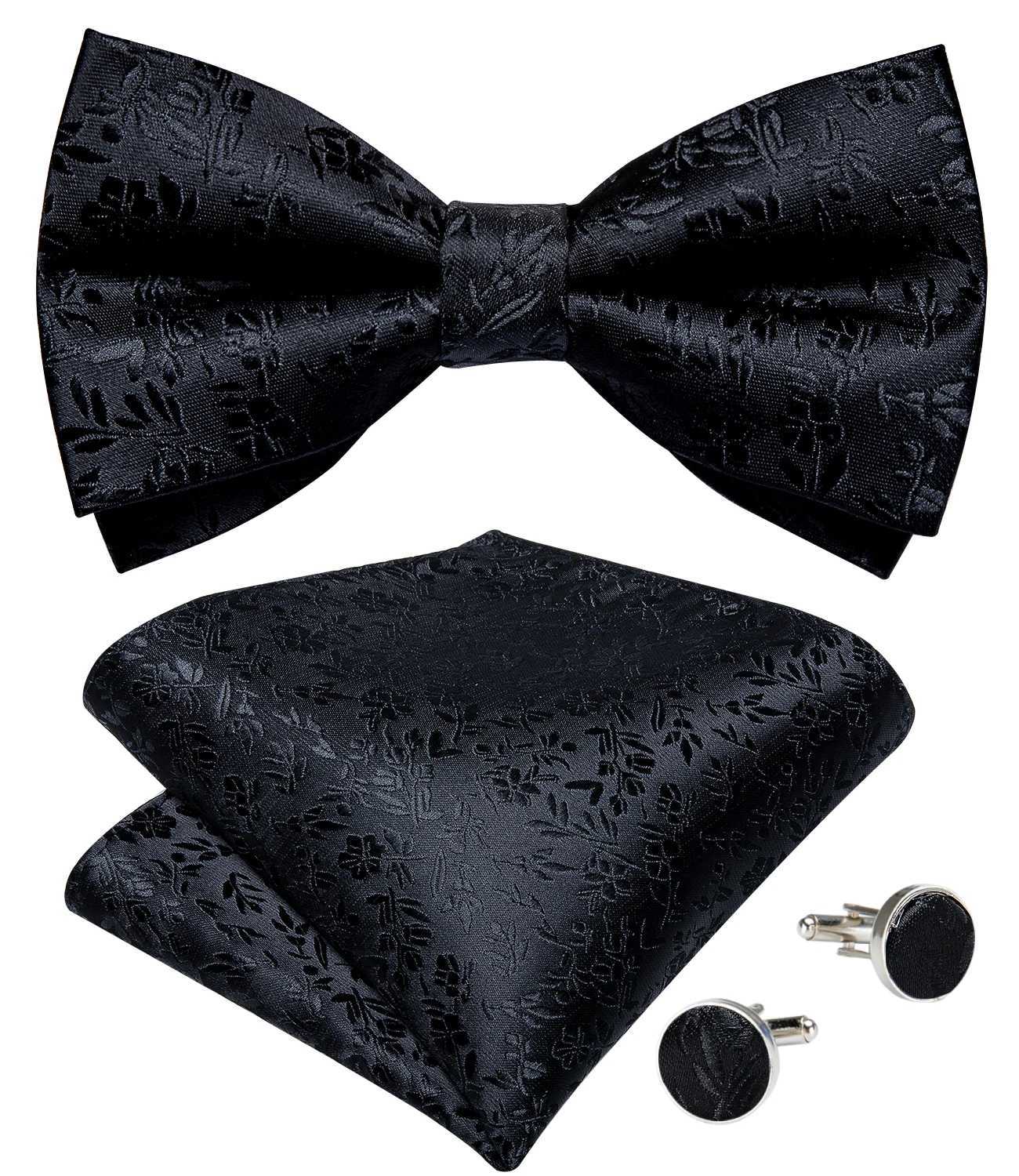 Classic black mens tie 100% silk tie pocket square cufflink set Paisley gold pre tie DiBanGu Y240925