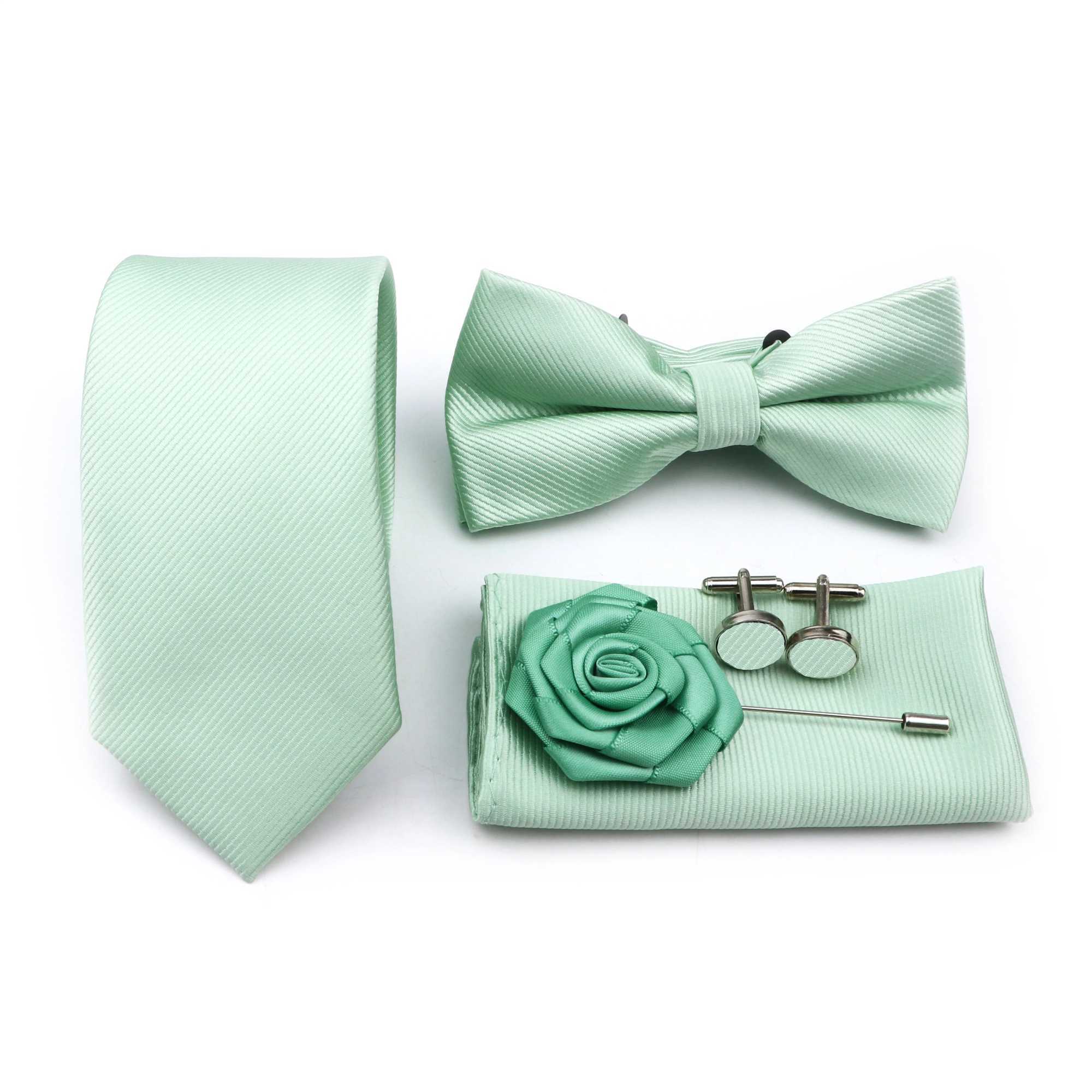 Hot S Sage Green Tie Set Polter Necktie Bowtie Cufflink Brooch Cufflinks For Gro Suit Wedding Cravat Shirt Accessory Y240925
