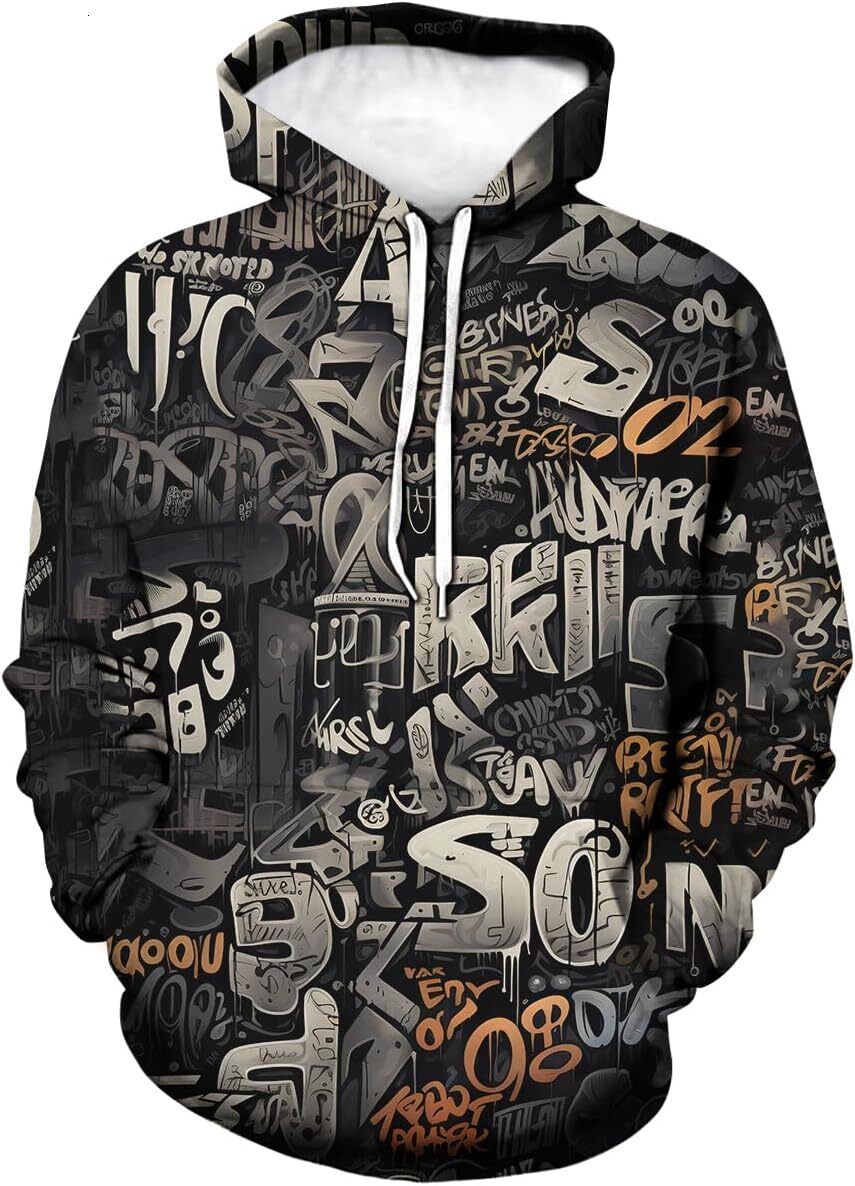 Hoodie for Mens Womens Mens Artist Street Letter Graffiti Markers Hoodies Hooded 3D Printing Graffiti Graphic Sweatshirts Pullover Graphic Hoodies swe