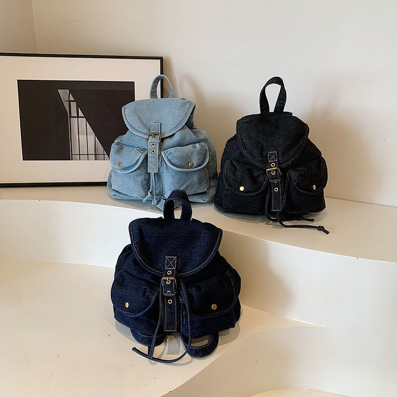 2024 new women's denim, new large capacity multi pocket portable bucket bag, women's commuting travel backpackck