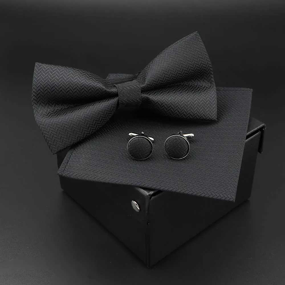 Solid polka dot bow handle cufflinks set for mens fashion parties weddings bows without boxes innovative neckties gifts Y240925
