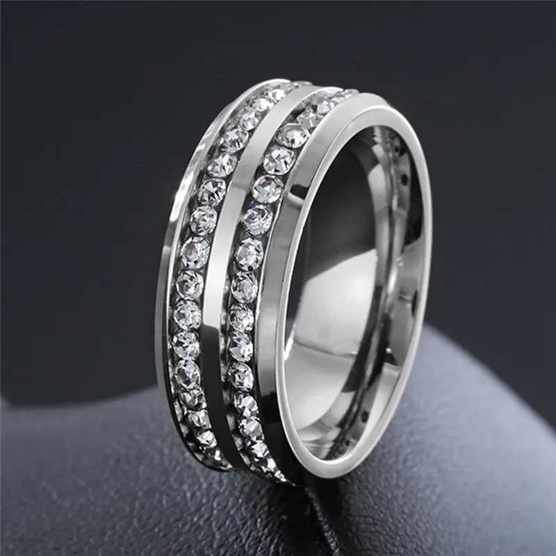 ZORCVENS New Fashion Gold and Silver Colored Stainless Steel Cubic Zirconia Finger Ring Fashion Jewelry Zirconia Wedding Ring W240925
