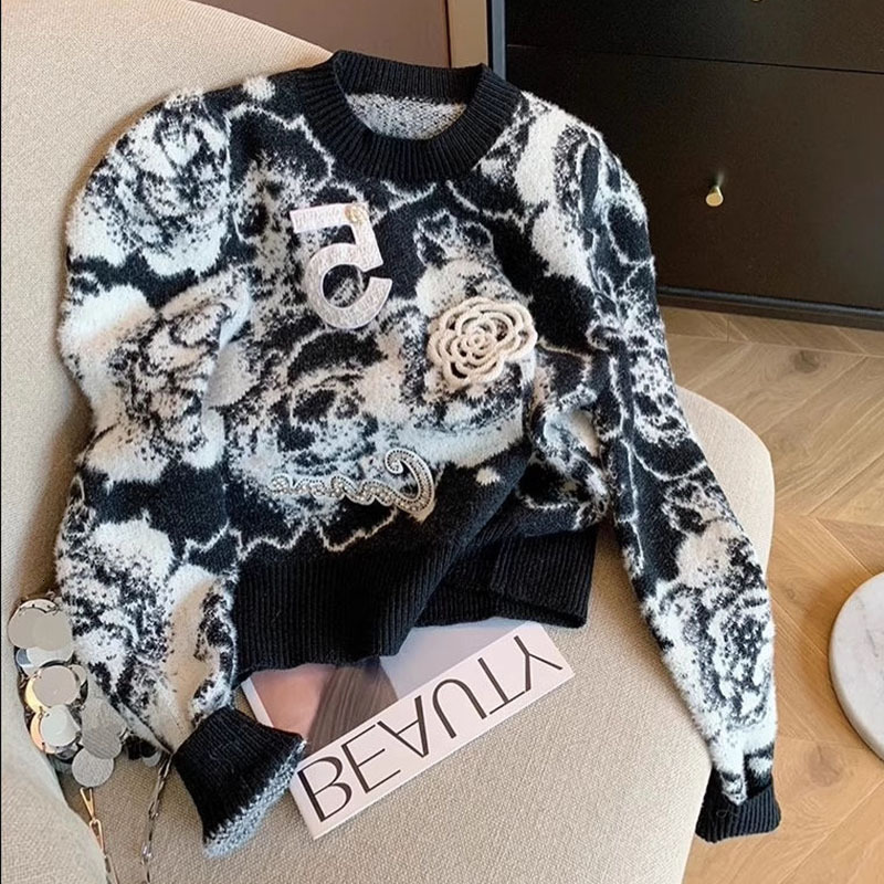 Vintage ral Pullovers Loose O Neck Knitwear Jumper Female Sweater Autumn Long Sleeve Knit top Women's clothes
