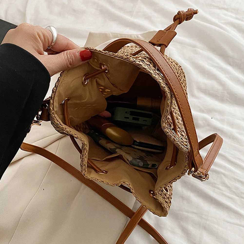 Summer Hand-Woven Handbag Drstring Str Beach Crossbody Bags Adjustable Strap Fashion Casual Simple Portable Elegant for Work M240925