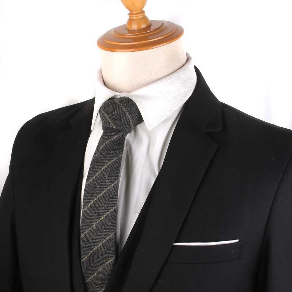 Mens striped wool tie high-quality narrow wool tie 6cm mens tie ultra-thin Gro collar Y240925