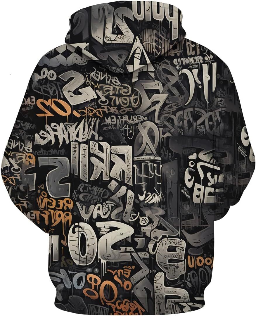 Hoodie for Mens Womens Mens Artist Street Letter Graffiti Markers Hoodies Hooded 3D Printing Graffiti Graphic Sweatshirts Pullover Graphic Hoodies swe