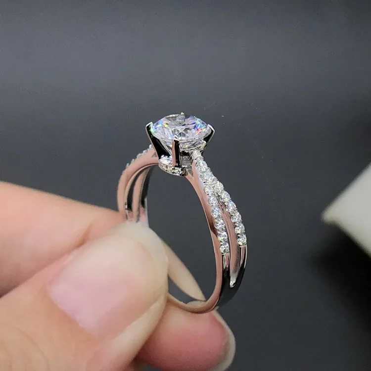 Solid 14K white gold AU585 Platinum PT950 Moissan Diamond Ring Bifurcated Arm 1 carat quad ring W240925