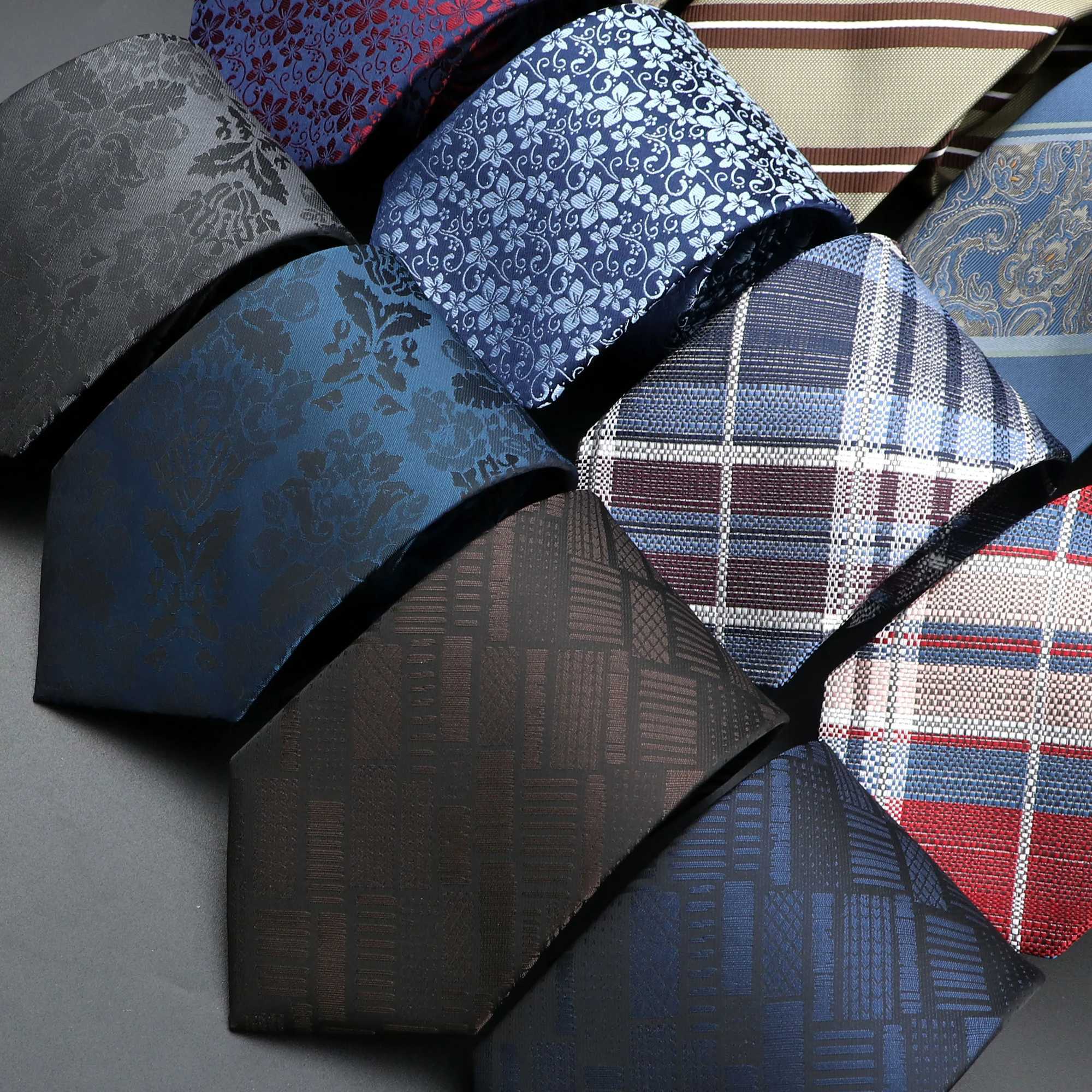 Mens tie checkered stripe black brown red blue collar casual business shirt set daily wear tie wedding party gift Y240925