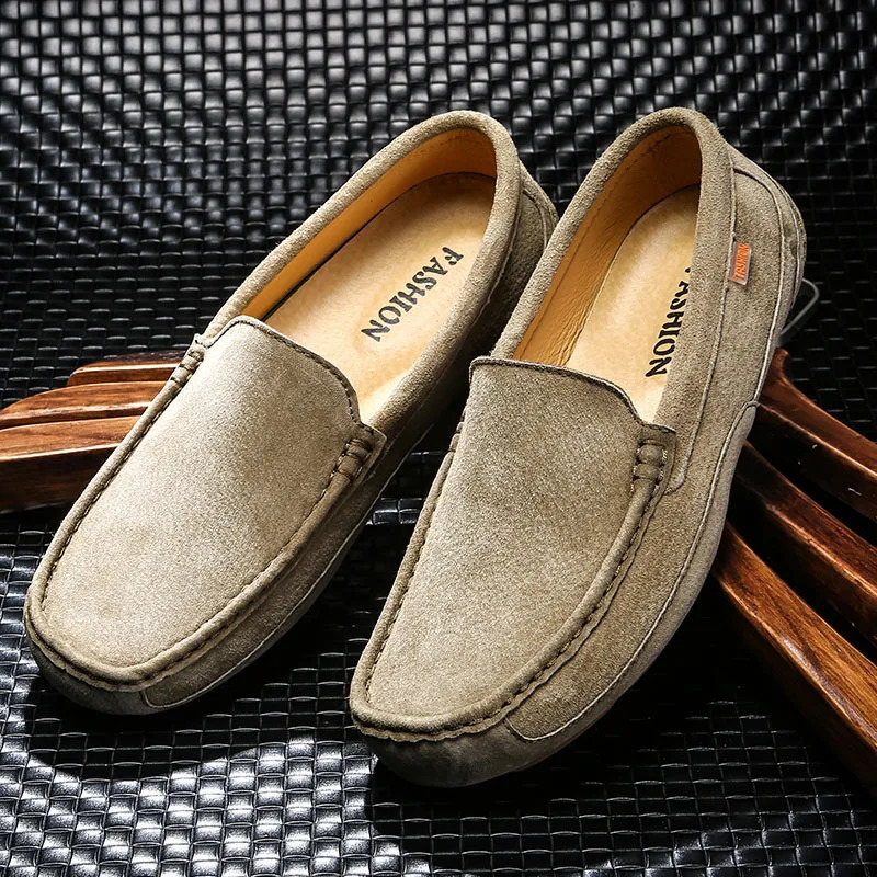 Fashion Mens Suede Leather Casual Italian Soft Men Loafers Handmade Moccasins Breathable Slip on Boat Flats Driving Shoes 240924