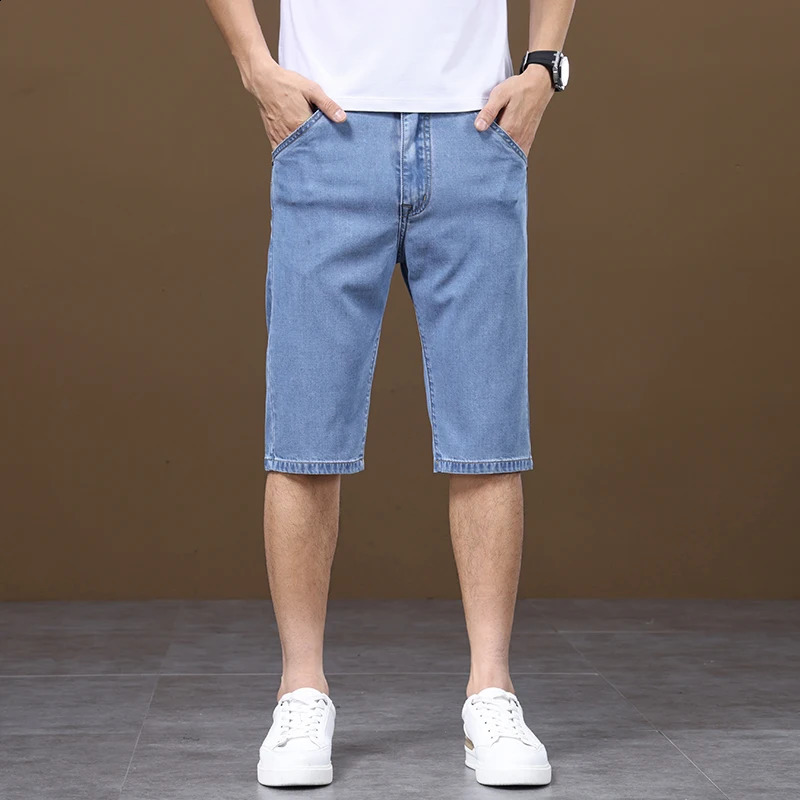 Mens Summer Thin Lyocell Shorts Loose Straight Pair Casual Denim Elastic Fabric Comfortable 240925