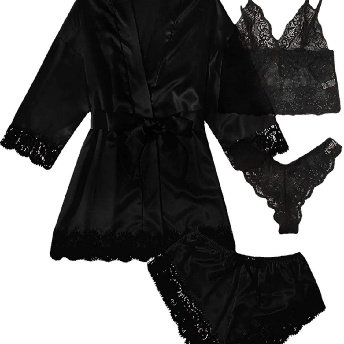 European and American underwear 4-piece Lei suspender pamas women's summer set nightgown