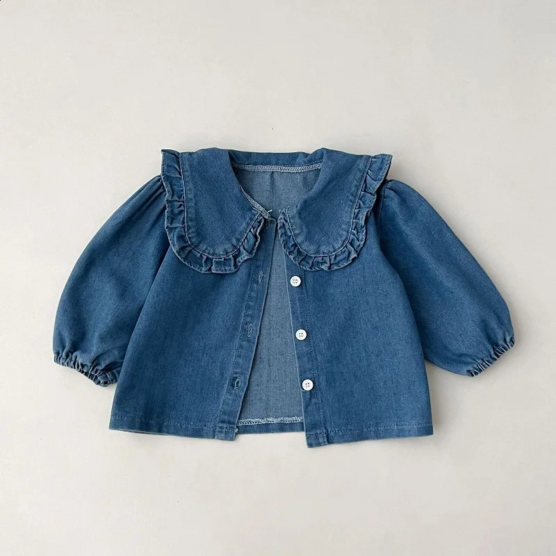 Spring Girls Set denim cardigan sweater hemshort skirt set solid color girls casual fashion ruffled topdenim 240925